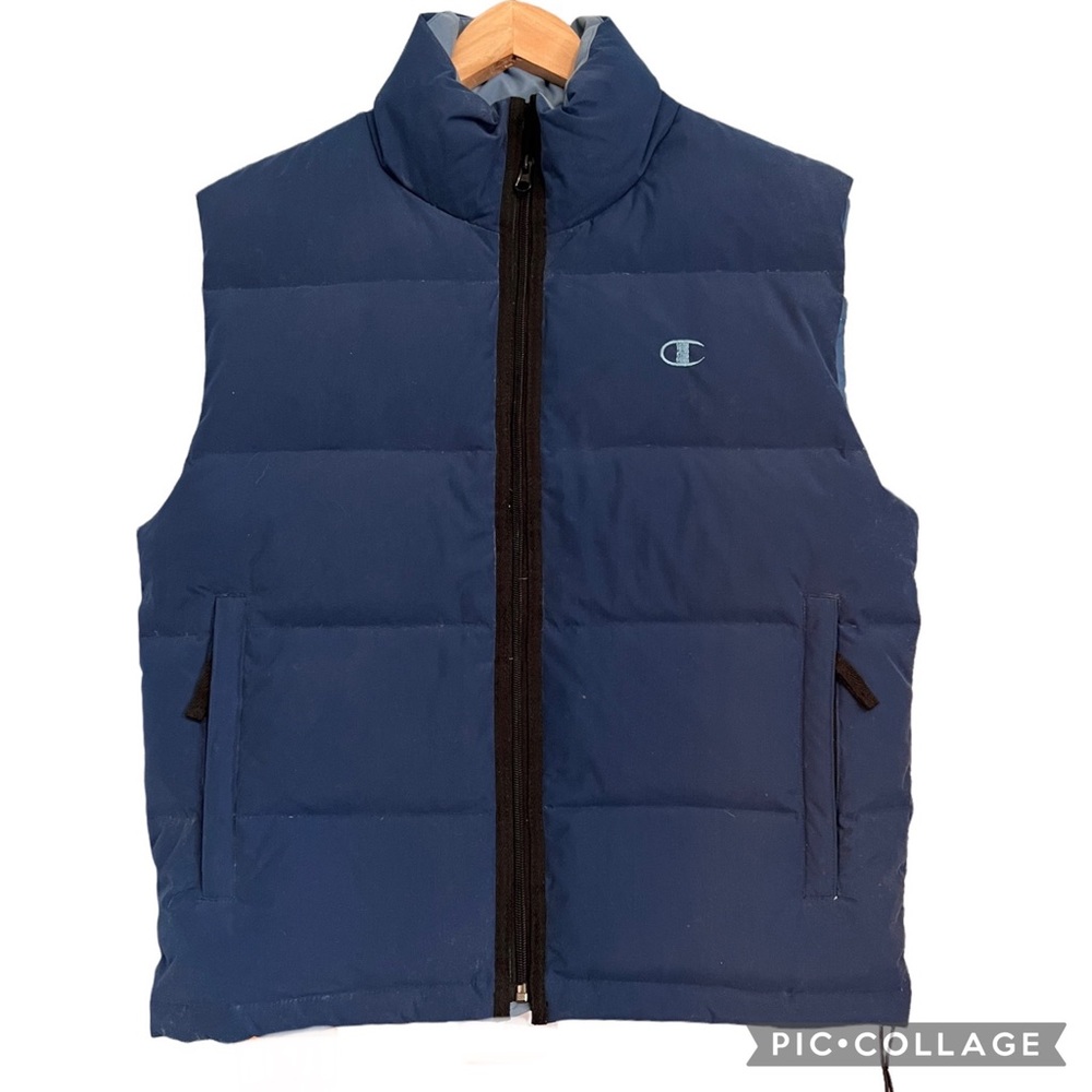 Men’s VINTAGE CHAMPION Down Feather Vest ~ Blue ~ Size Small